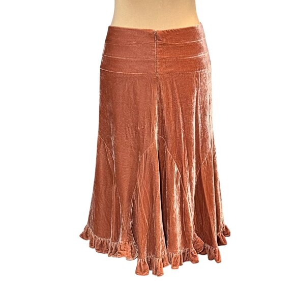 ANTHROPOLOGIE ODILLE Crushed Velvet Skirt Sz 2 Ruffle Hem Rusty Orange Boho Y2K - Picture 4 of 13